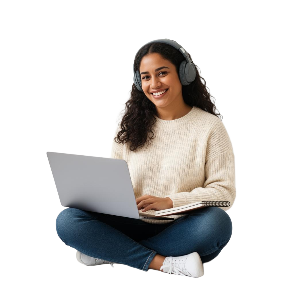 Estudiante latina tomando clase de inglés en vivo desde su laptop